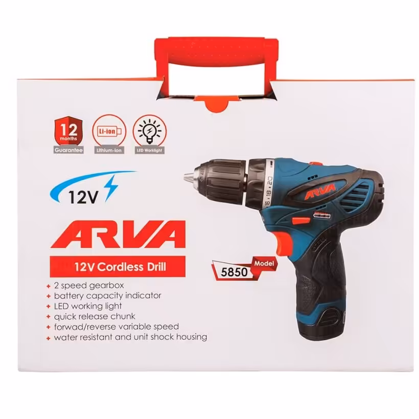 دریل پیچ گوشتی 12ولت دوباتری کلتی آروا به همراه 12ماه گارانتی طلایی آروا