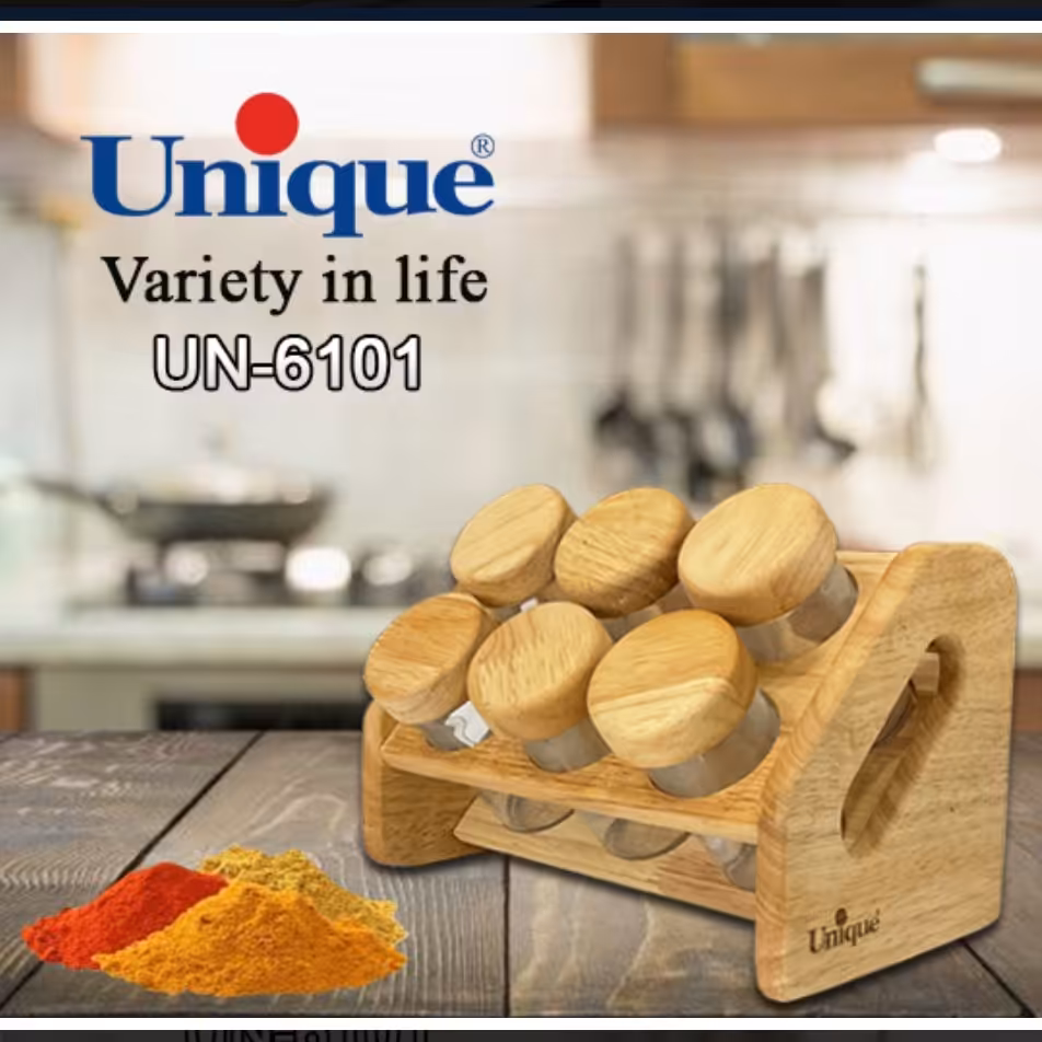 ست جا ادویه 6تایی پایه کج چوبی یونیک کد 6101(ارسال رایگان)