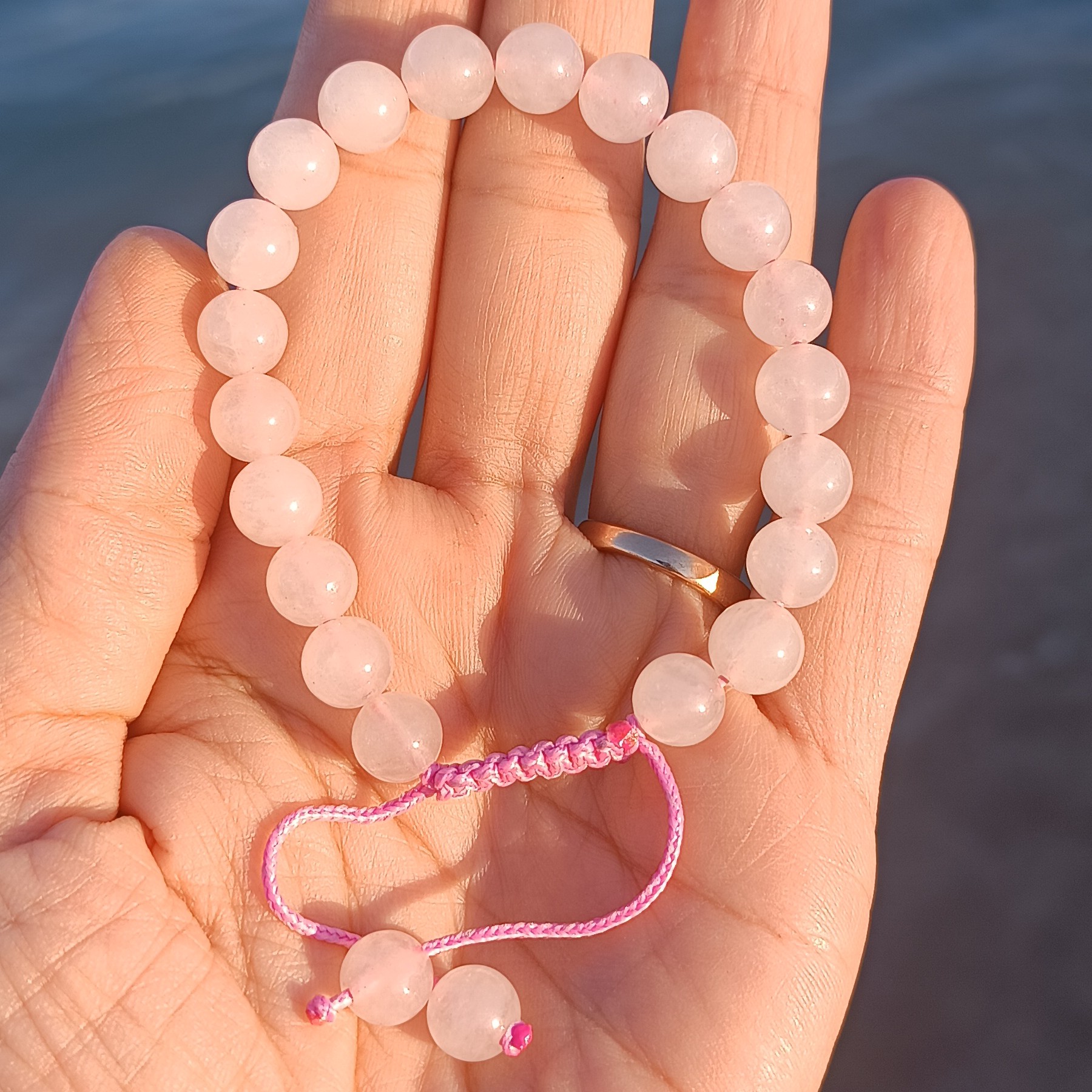دستبند سنگ  رز کوارتز