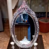 آینه بیضی تاجدار طرح نقره ارتفاع 57 