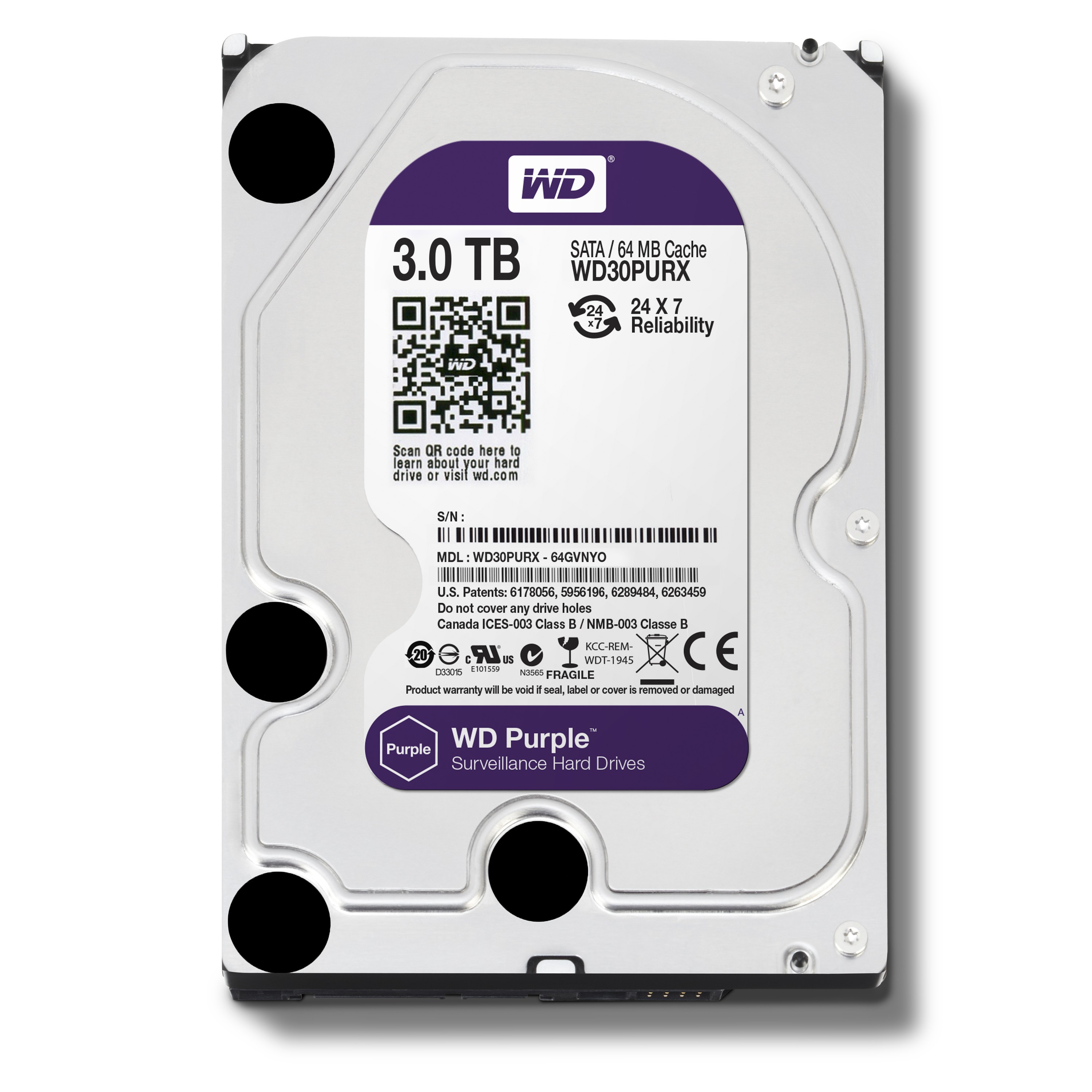 هارددیسک اینترنال وسترن دیجیتال سری بنفش مدل WD30PURX- ظرفیت 3 ترابایت