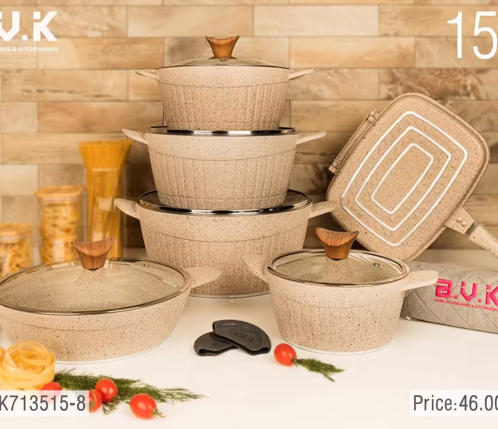 سرویس قابلمه گرانیتی 15 پارچه بی وی کی BVK کرمی کد 8-713515