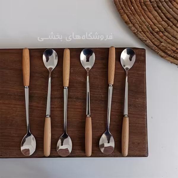 قاشق شربت خوری مدل دسته چوبی بسته 6 عددی