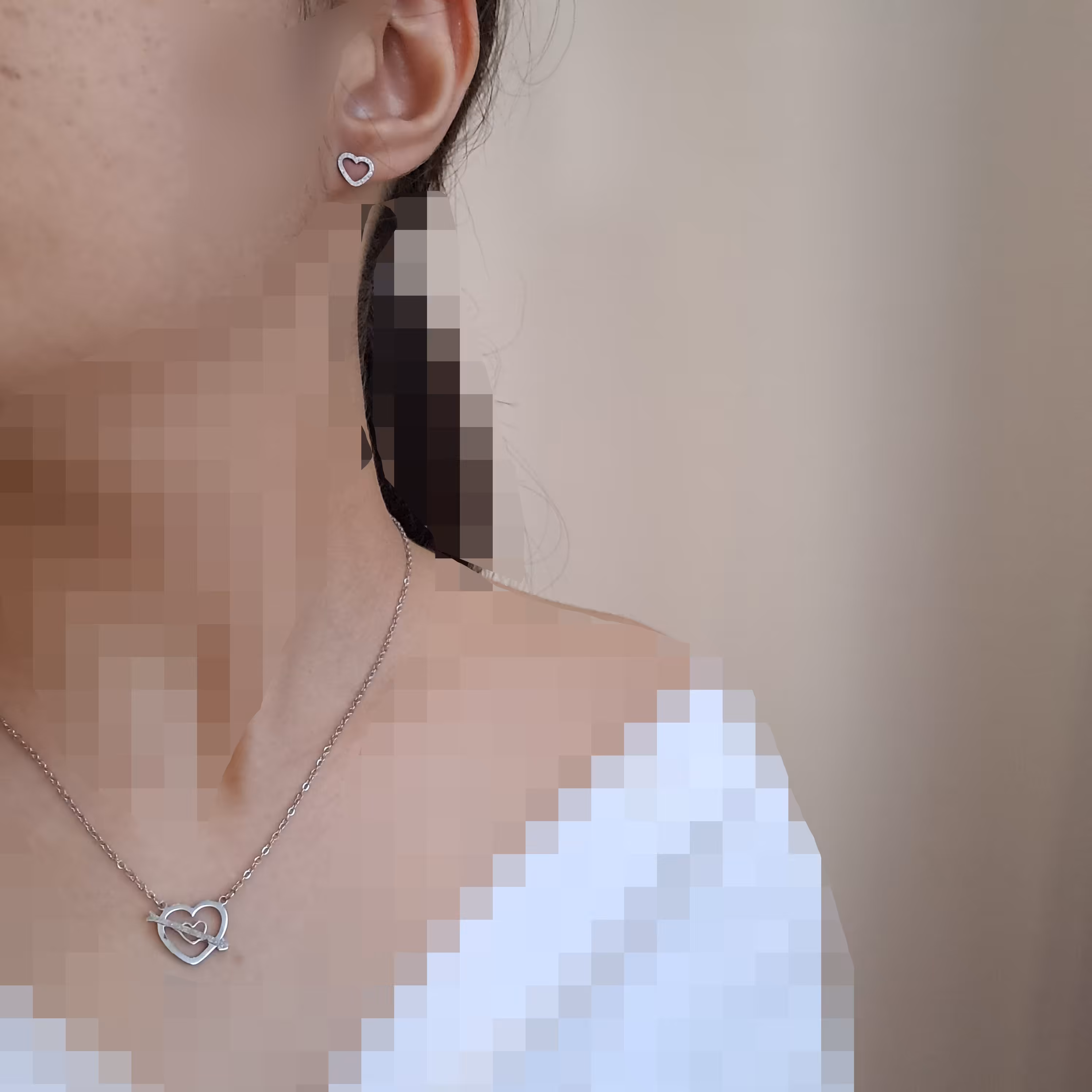 نیم ست(گوشواره،گردنبند) استیل ضد حساسیت رنگ ثابت نقره ای