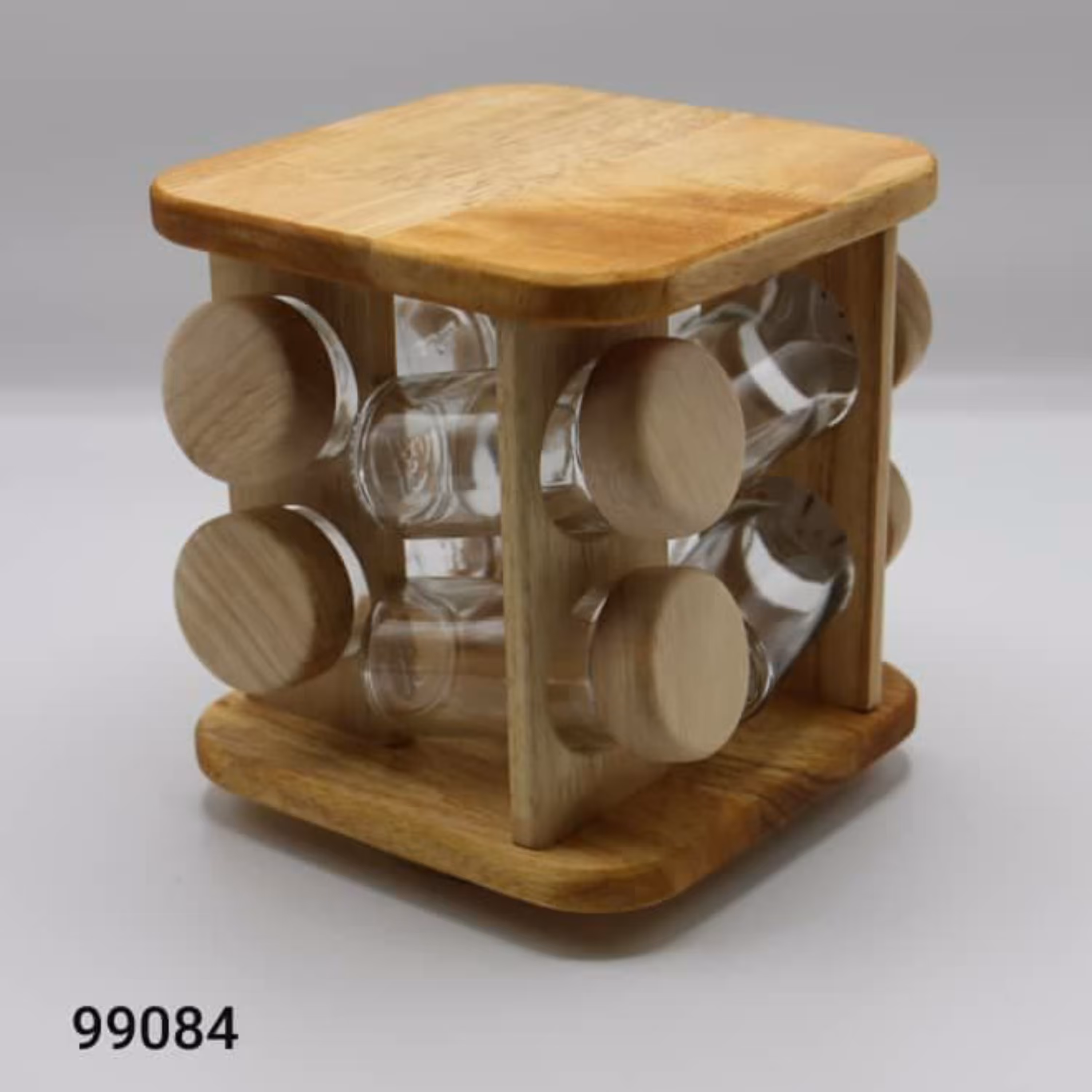 جا ادویه 8 تایی پایه گردان چوب رابروود کد 99081