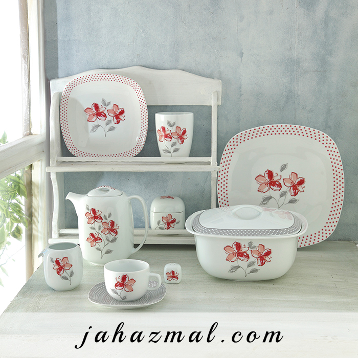 سرویس چینی زرین طرح والنسیا قرمز 98 پارچه