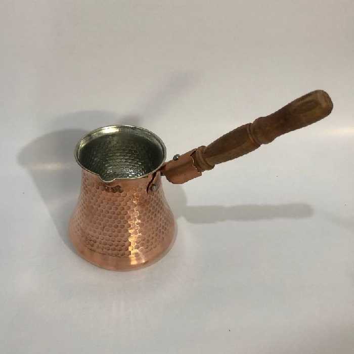 قهوه جوش مسی دسته چوبی  چکشی سایز 2