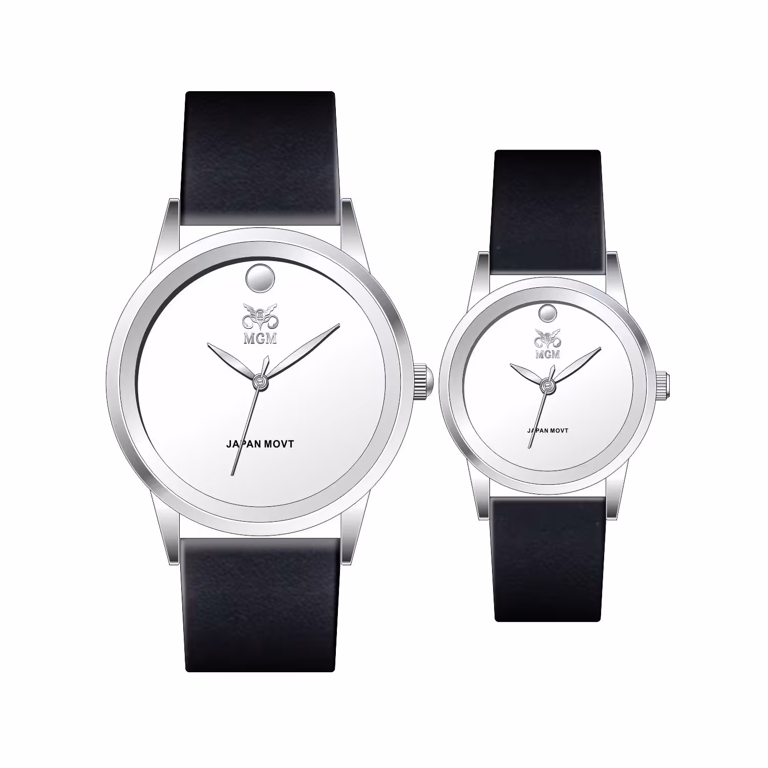 ست ساعت مچی عقربه ای زنانه و مردانه ام جی ام مدل 1001 رنگ استیل صفحه سفید