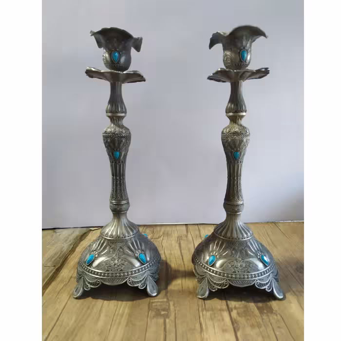 شمعدانی جفتی پیوتر اصل طرح طاووس