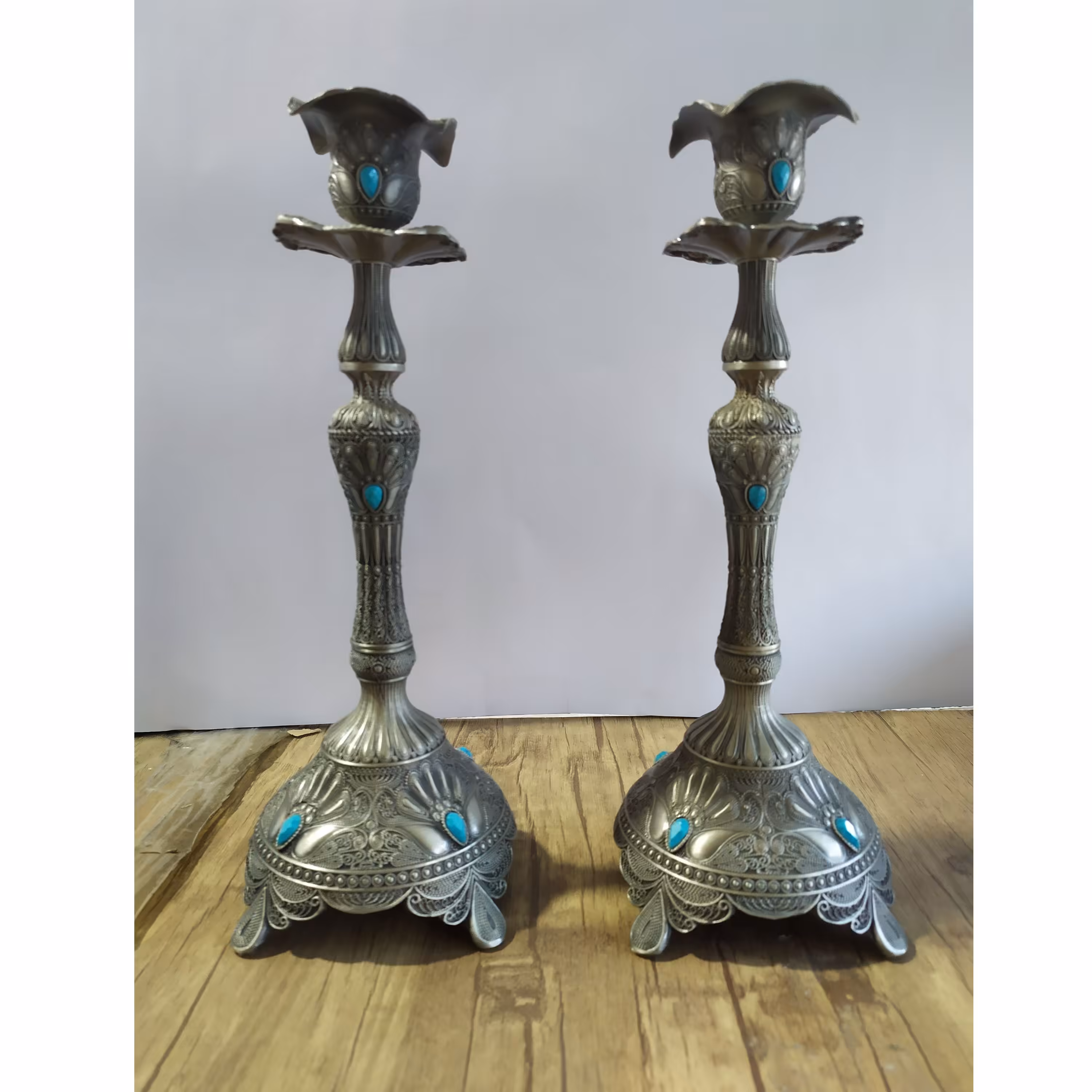 شمعدانی جفتی پیوتر اصل طرح طاووس