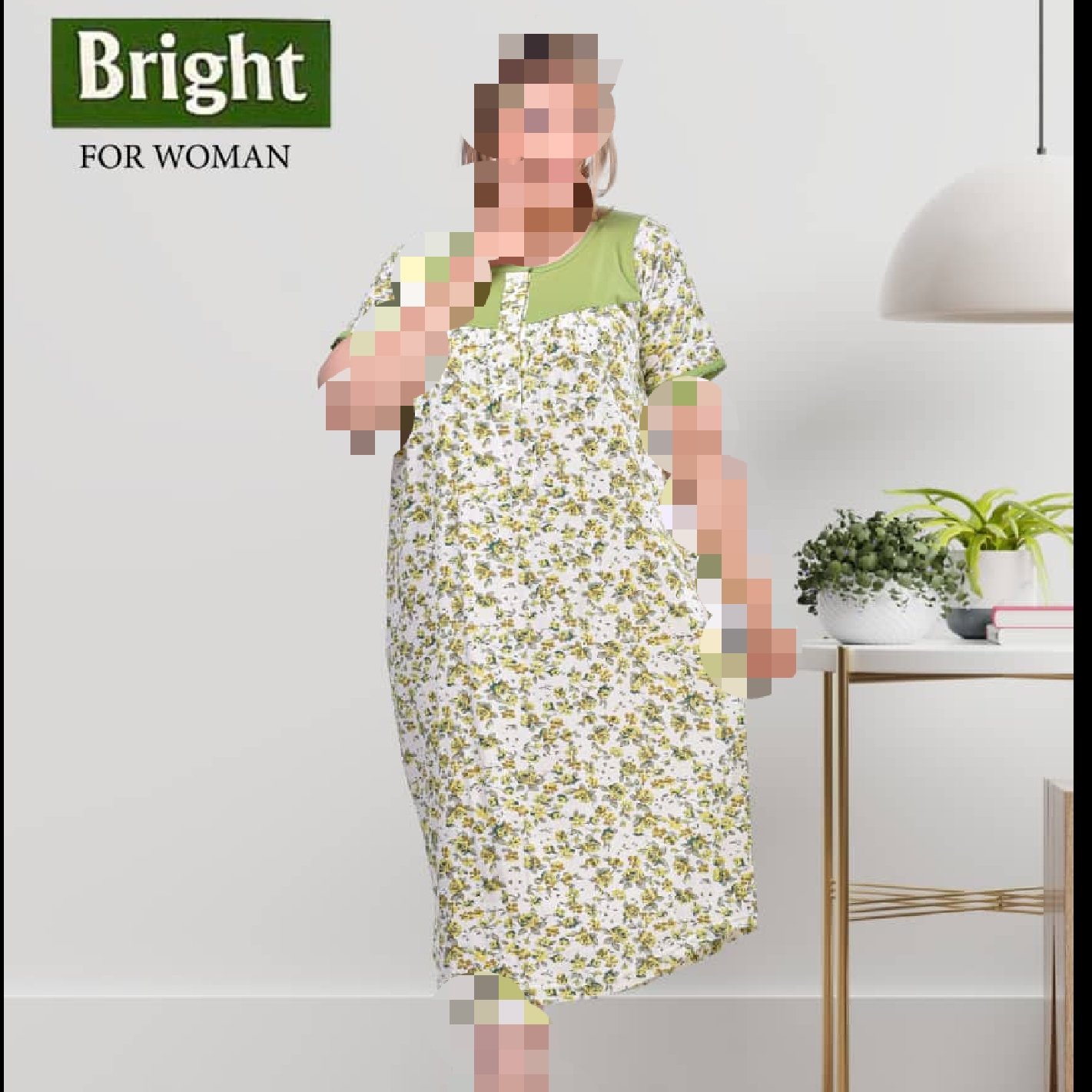 پیراهن زنانه (کد 370 )سایز بزرگ آستین کوتاه گلدار رنگ سبز مغز پسته ای 