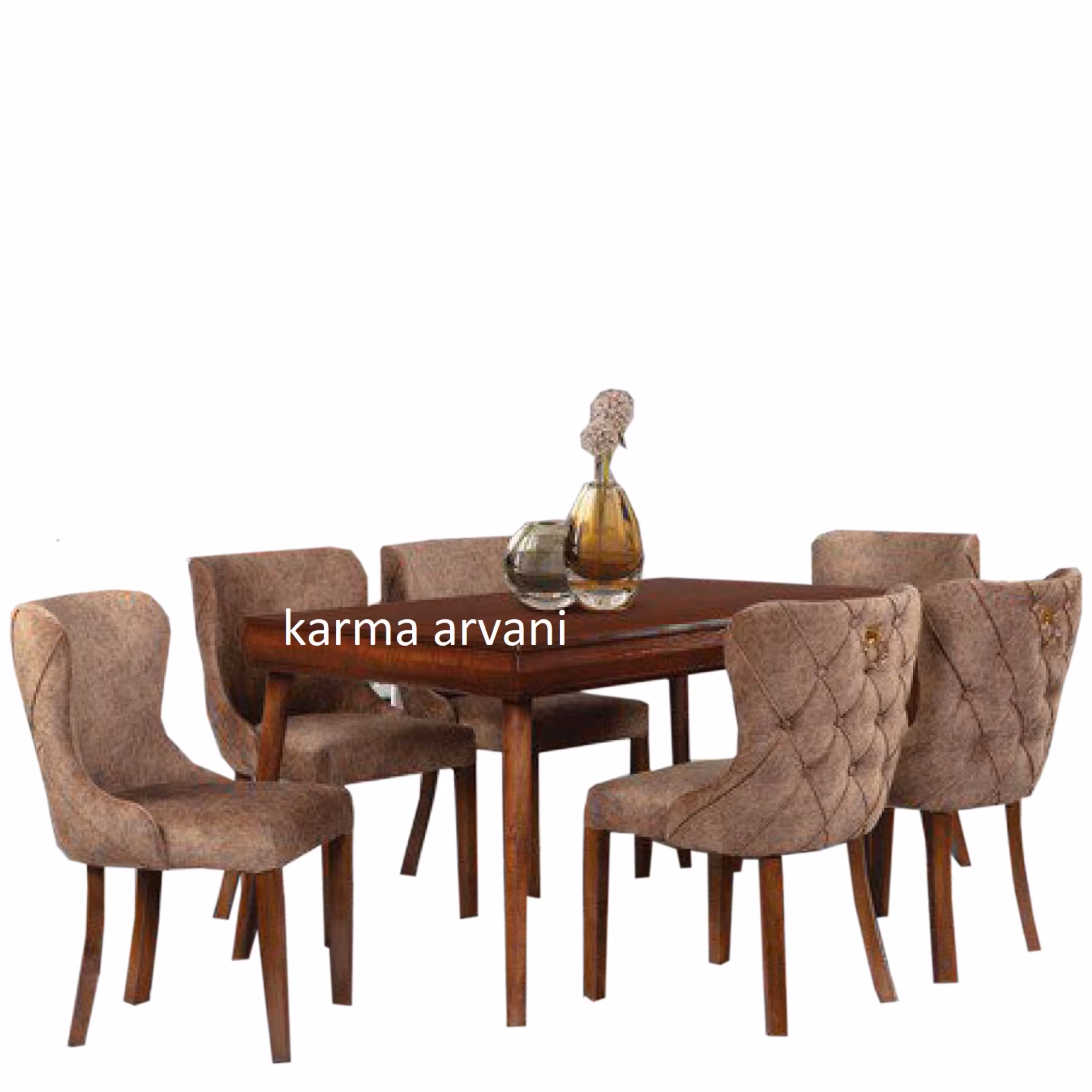 میز و صندلی ناهار خوری 6 نفره چوبی نیوچستر کرم 155*90*77 برند صنعت چوب کارما