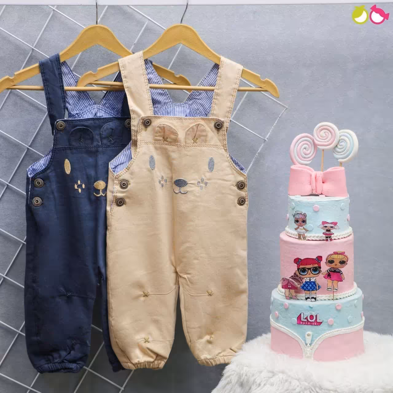 سرهمی پیشبندی طرح خرگوش جنس کتان تقریبا مناسب 2تا4سال