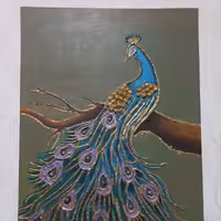 تابلو نقاشی  طاووس  رنگ و روغن یااکریلیک وتکسچر  روی بوم  تکمیل شده با ورق طلا