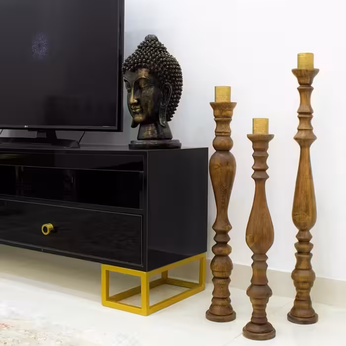 شمعدان تزیینی تمام چوب دکوری کنارسالنی مدل لورنس