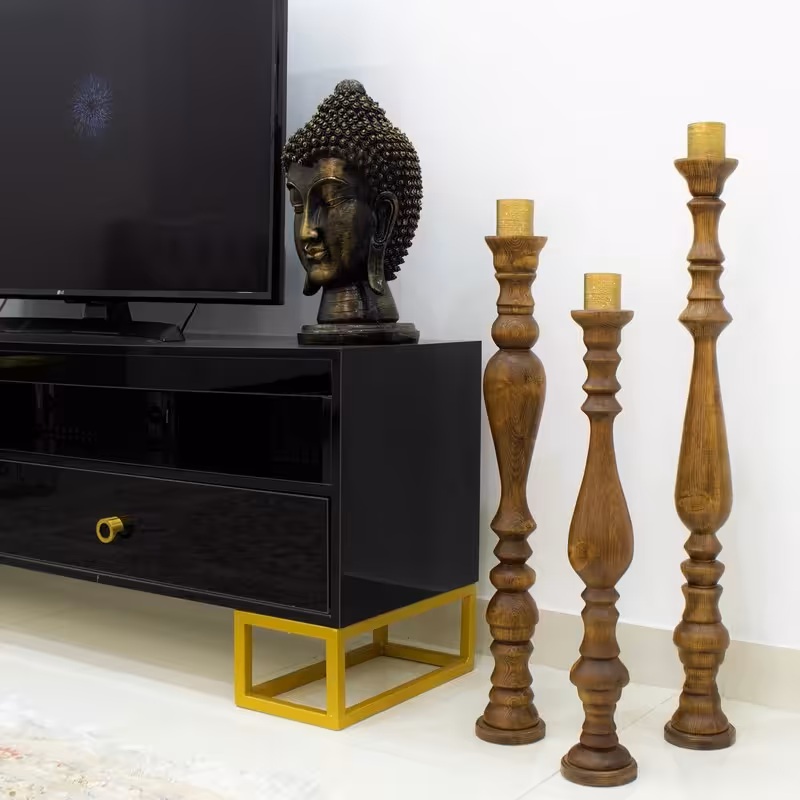 شمعدان تزیینی تمام چوب دکوری کنارسالنی مدل لورنس