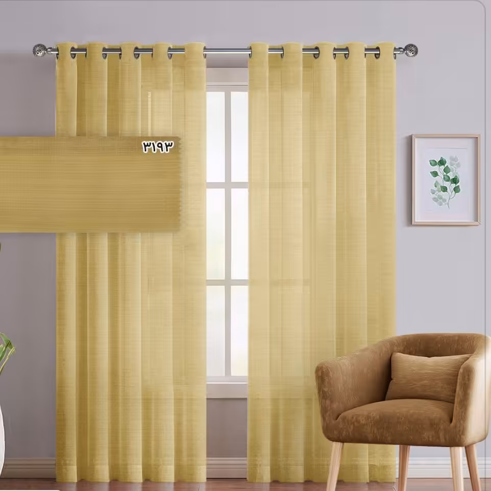 پرده حریر کتان بافت دار پانچ شده رنگ لیمویی ابعاد 150در280(یک قواره )