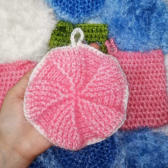 اسکاچ ظرف شویی بافتنی دو لایه سوزنی طرح دار صورتی سفید 