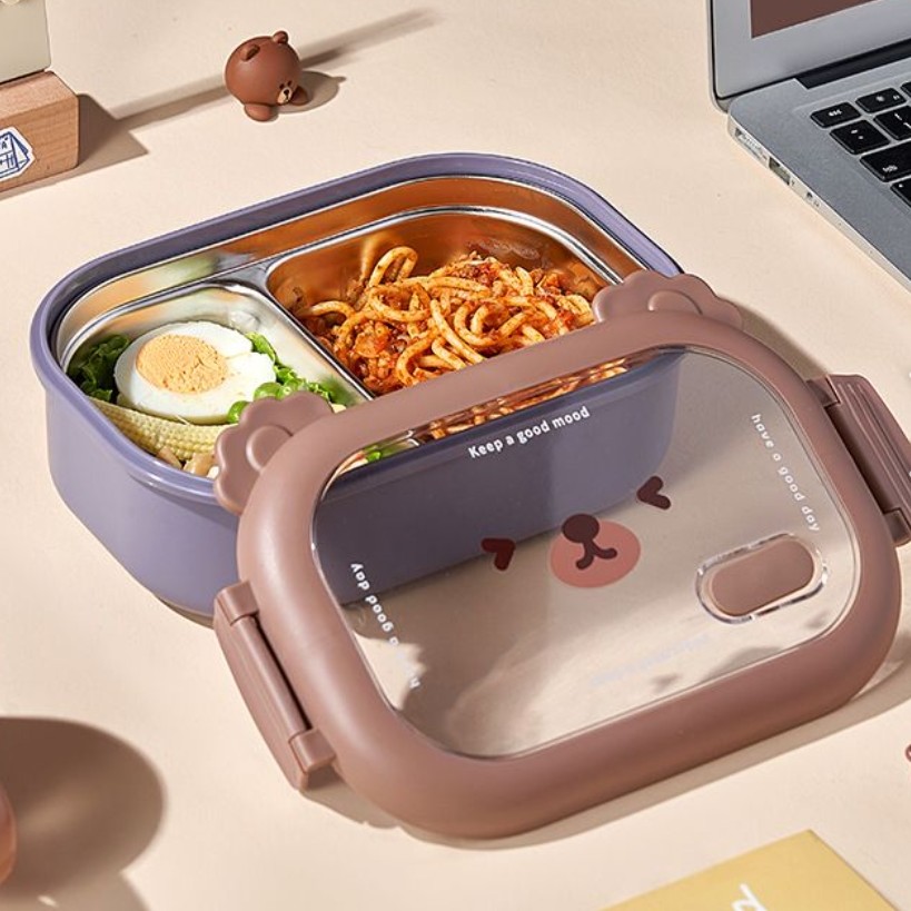 ظرف غذای ماکروویو ی  طرح خرسی دو خانه ظرف غذا فانتزی تدی خرسه ماکروویوی دو خانه