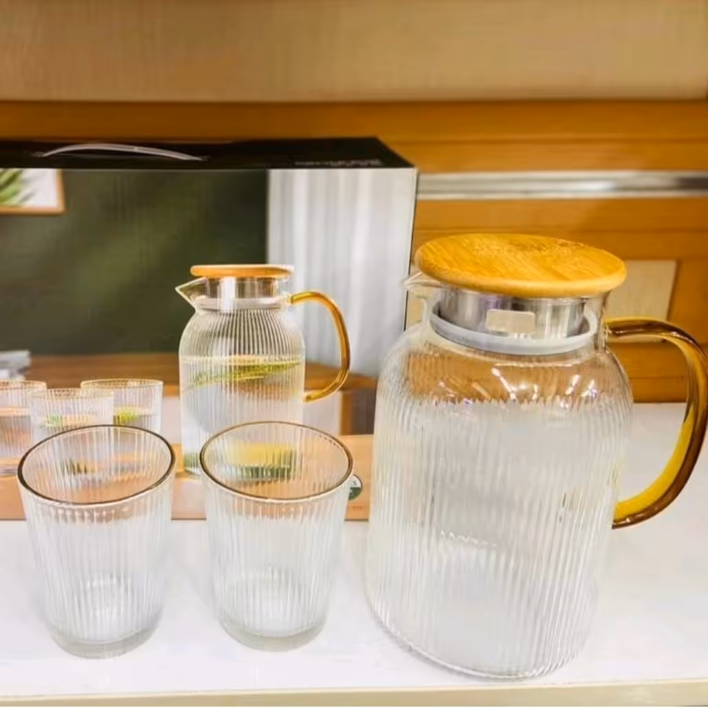 پارچ ولیوان وارداتی درب بامبو( ارسال رایگان)