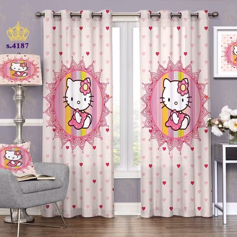 پرده اتاق خواب کودک دو قواره پانچ طرح کیتی کوچولو کد S4187