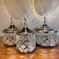 شکلات خوری 3 سایز   سه پایه شیشه ترک آبکاری سیلور  