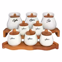 ست جا ادویه 8 پارچه سرامیکی مدل یقه دار سفید