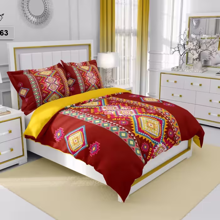 روتختی دونفره طرح سنتی جنس میکرو درجه یک رنگ زرشکی کد B2063