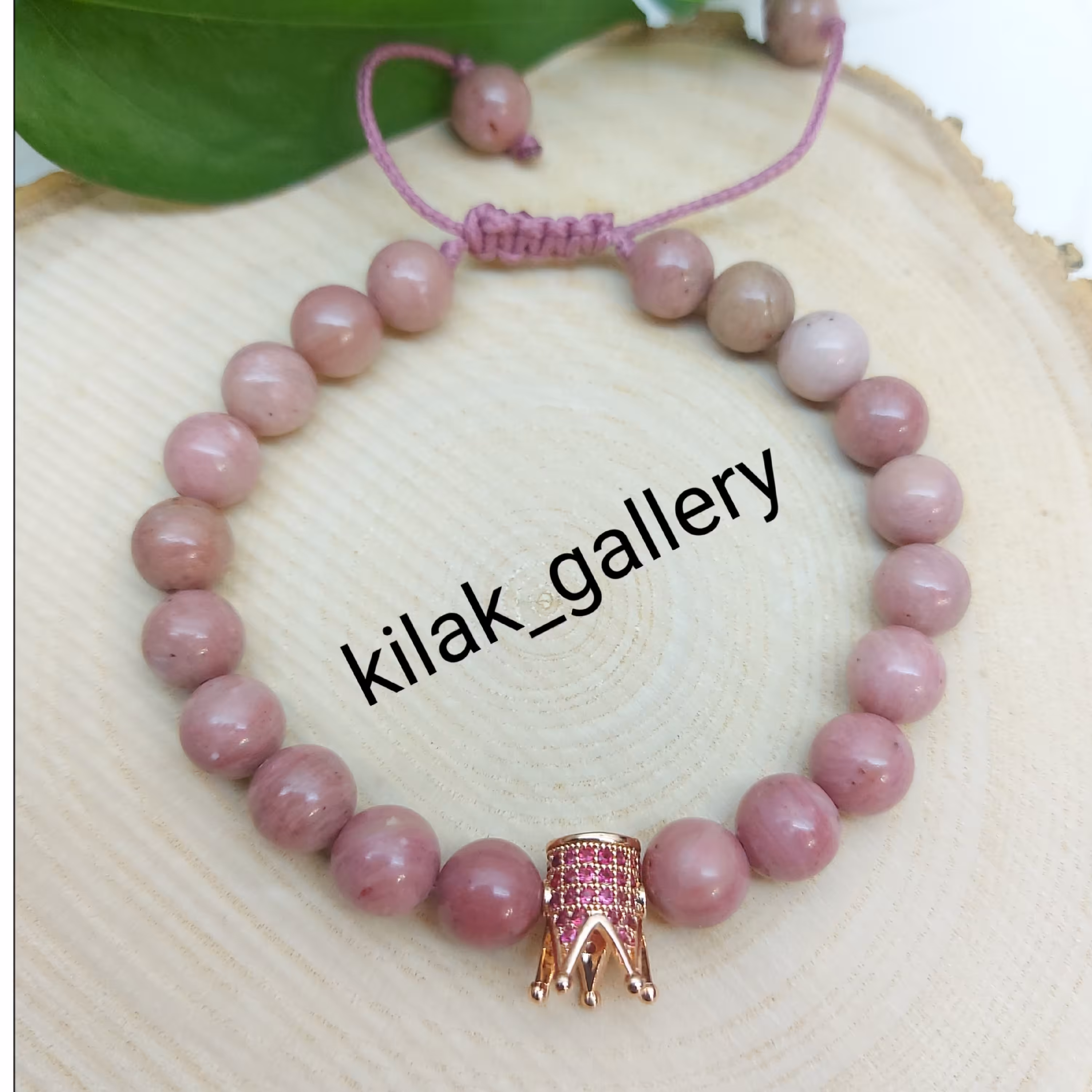 دستبند ردونیت صورتی با تاج سوارسکی رنگی