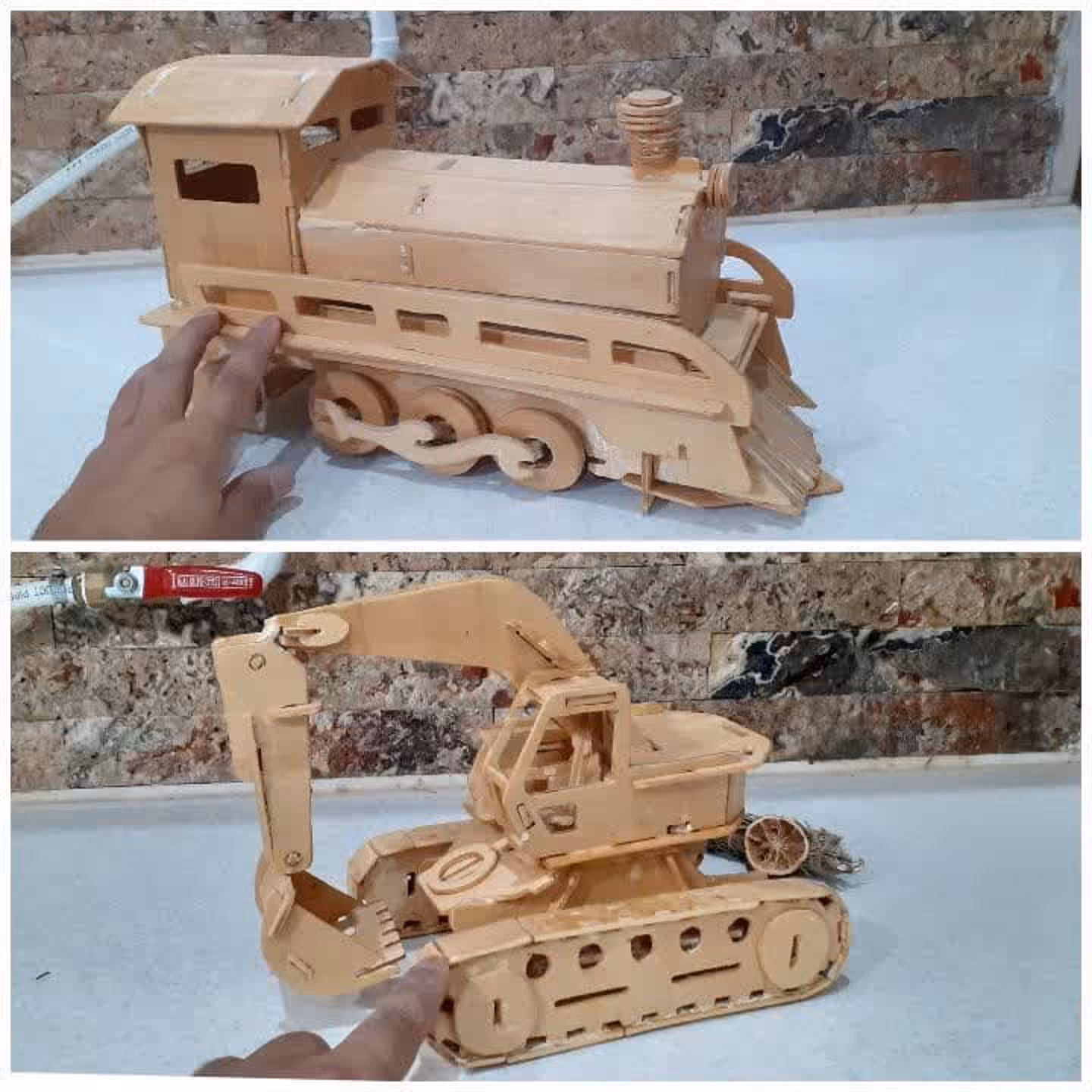 ماکت چوبی لوکوموتیو و بیل مکانیکی