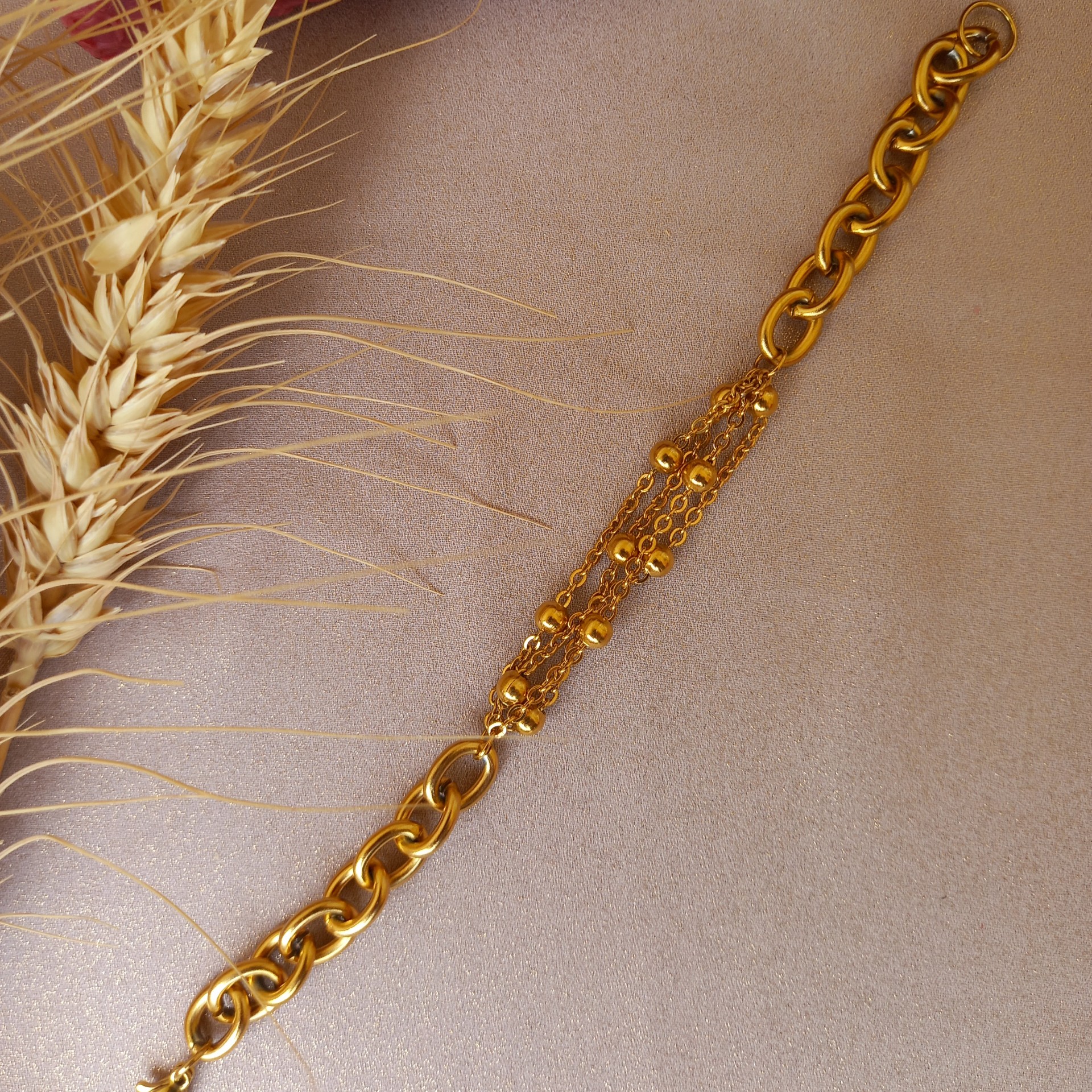 دستبند ترکیبی رولو و زنجیر توپی