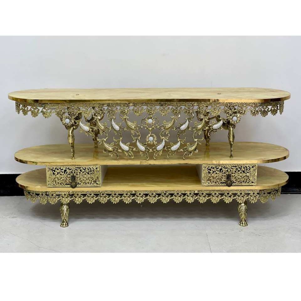 میز تلوزیون دو کشو تمام خم تماما برنج با ضمانت 