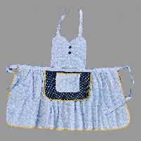 پیشبند طرح دار،  بالاتنه قلب،  3لایه،  جنس کتان بروجرد،  رنگ سرمه ای و ابی گلدار