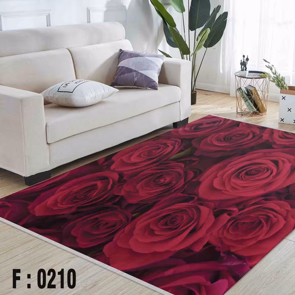 فرشینه مخمل لایکتیک سه لایه سایز 100 در 140 طرح گل قرمز کد F:0210