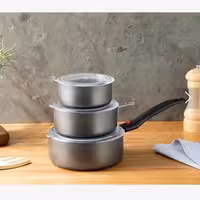 سرویس قابلمه 7پارچه نوا گرانیت برندانگلیش هوم ترکیه سایزقابلمه ها 12-14-16هست و 3 قابلمه و 3درو یک دستگیره مناسب سیسمونی