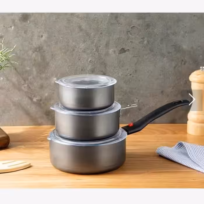 سرویس قابلمه 7پارچه نوا گرانیت برندانگلیش هوم ترکیه سایزقابلمه ها 12-14-16هست و 3 قابلمه و 3درو یک دستگیره مناسب سیسمونی