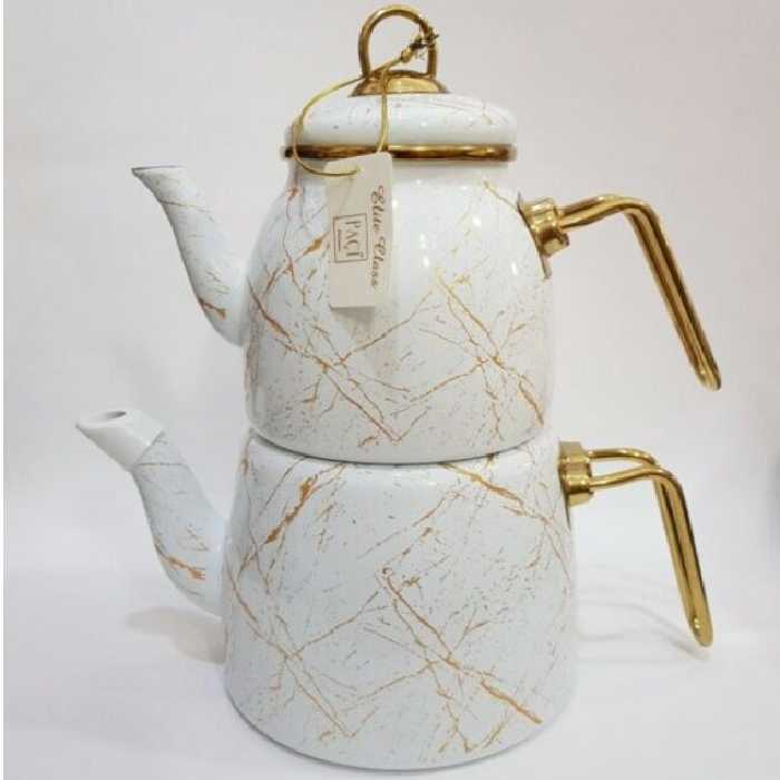 ست کتری قوری پاچی جنس لعابی وارداتی ترکیه تک درب   رنگ کرمی