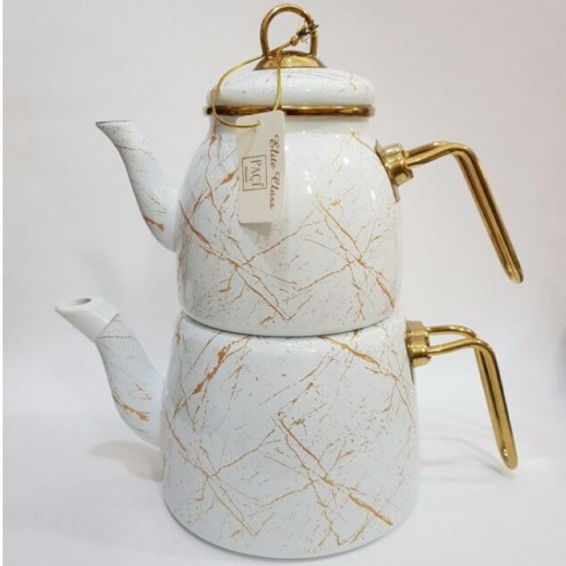 ست کتری قوری پاچی جنس لعابی وارداتی ترکیه تک درب   رنگ کرمی