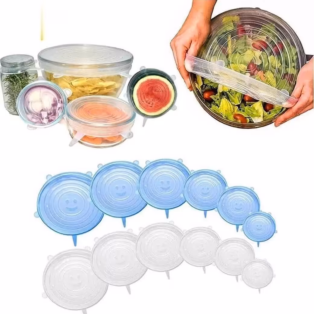 درپوش،روکش،کاور،محافظ سیلیکونی مواد غذایی مناسب یخچال و...6عددی در رنگبندی متنوع لطفا قبل از سفارش موجودی بگیرید 