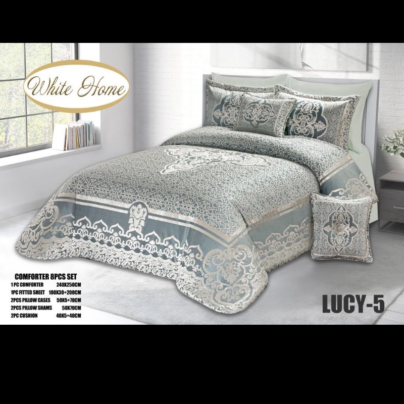 روتختی مخمل پنلی ترک درجه یک برند وایت هوم طرح لوسی نقره آبی