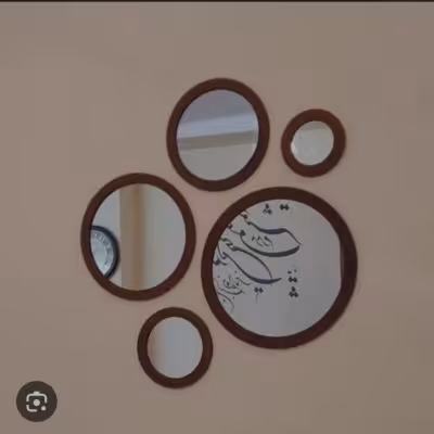 آینه گرد دکوراتیو 5 تیکه قهوه ای