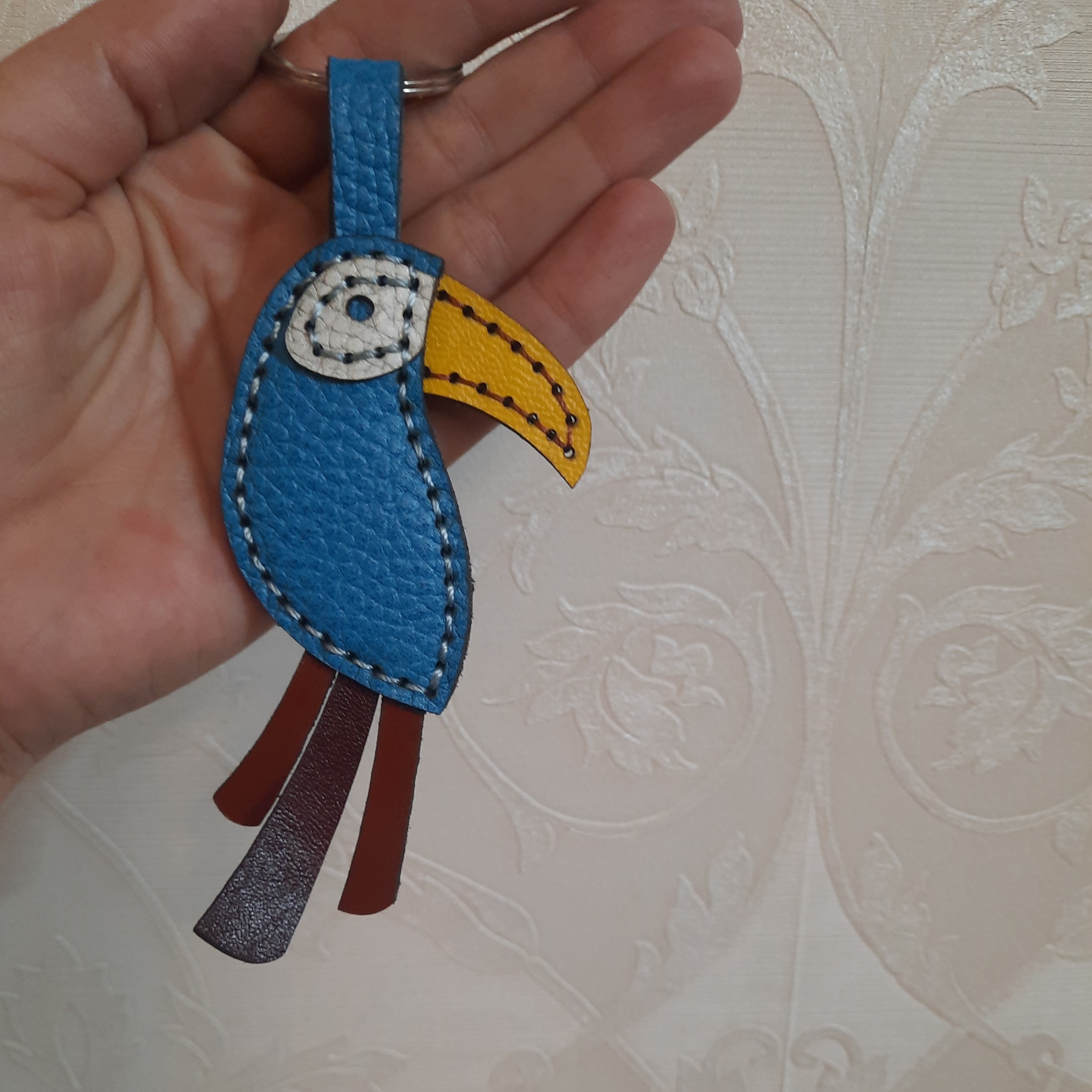 جاکلیدی طوطی چرم طبیعی گاو دست دوز