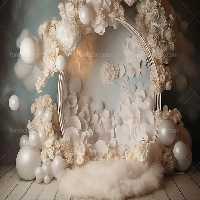 بک دراپ عکاسی عروس و داماد با گل و بادکنک های سفید | گرافیک با طعم تربچه