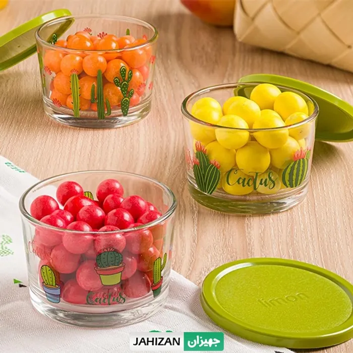 ظرف شیشه ای درب دار لیمون 190 میلی لیتر کد1999 (چاپ دار) - 3عددی