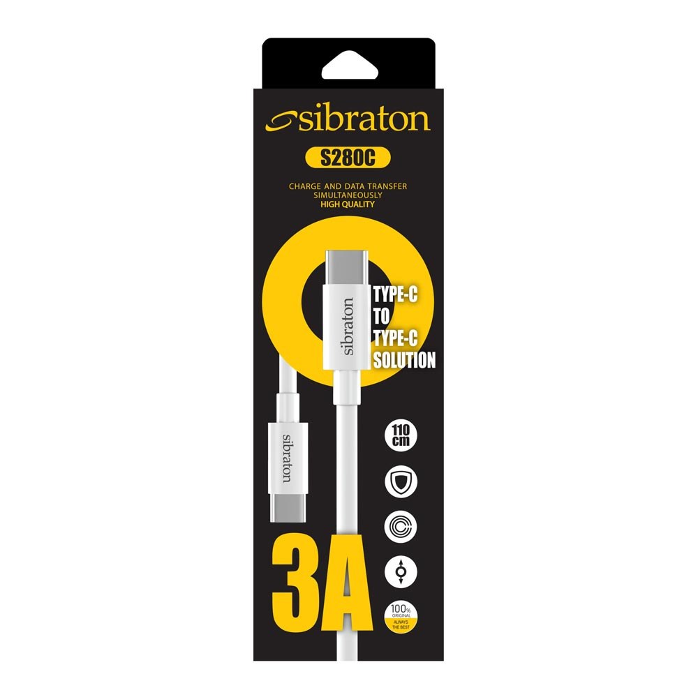 کابل شارژ و دیتا تایپ سی به تایپ سی (Type-C to Type-C) سیبراتون مدل S280C
