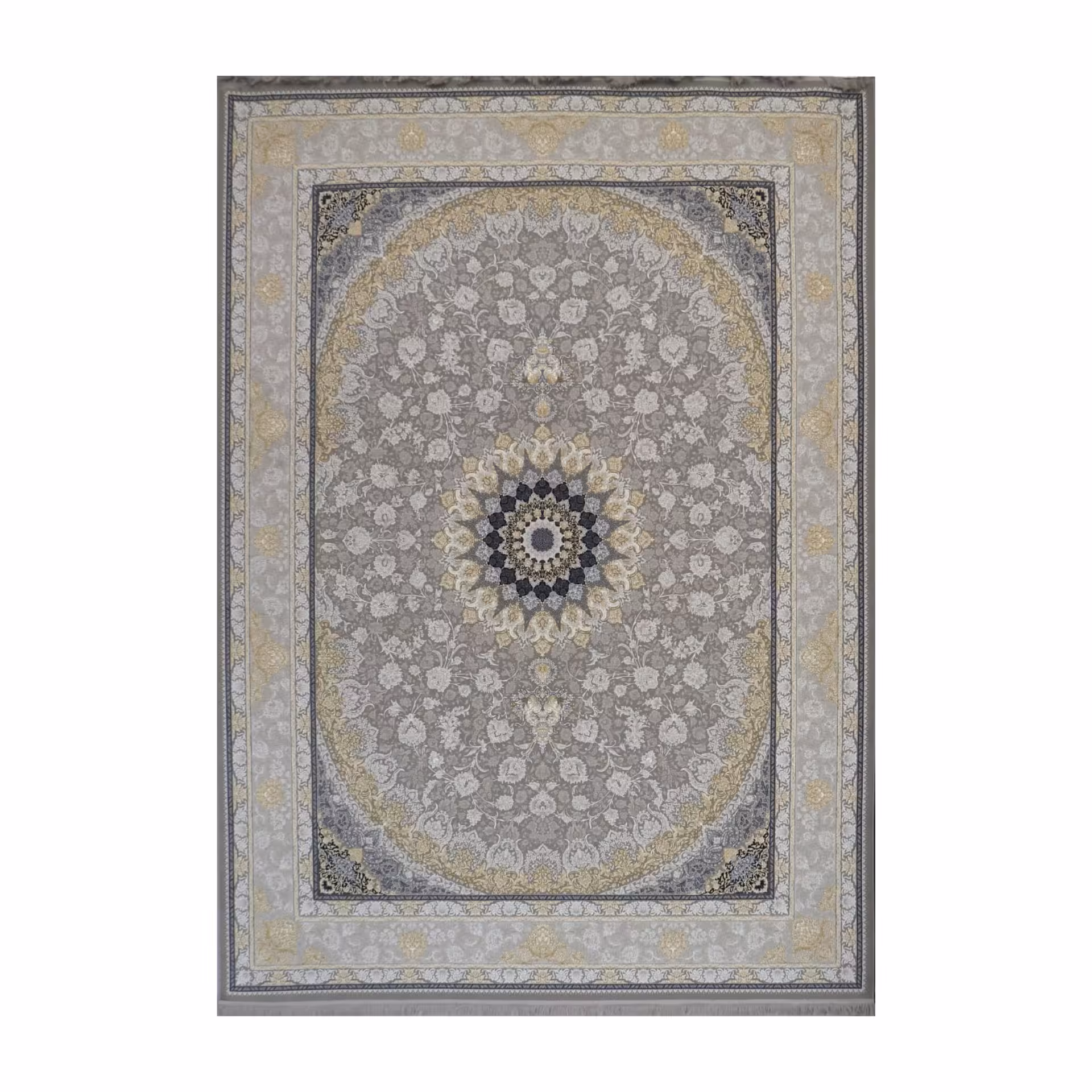 فرش  اکرلیک  6 متری 1200 شانه گل برجسته  طلاکوب طرح نویان رنگ فیلی