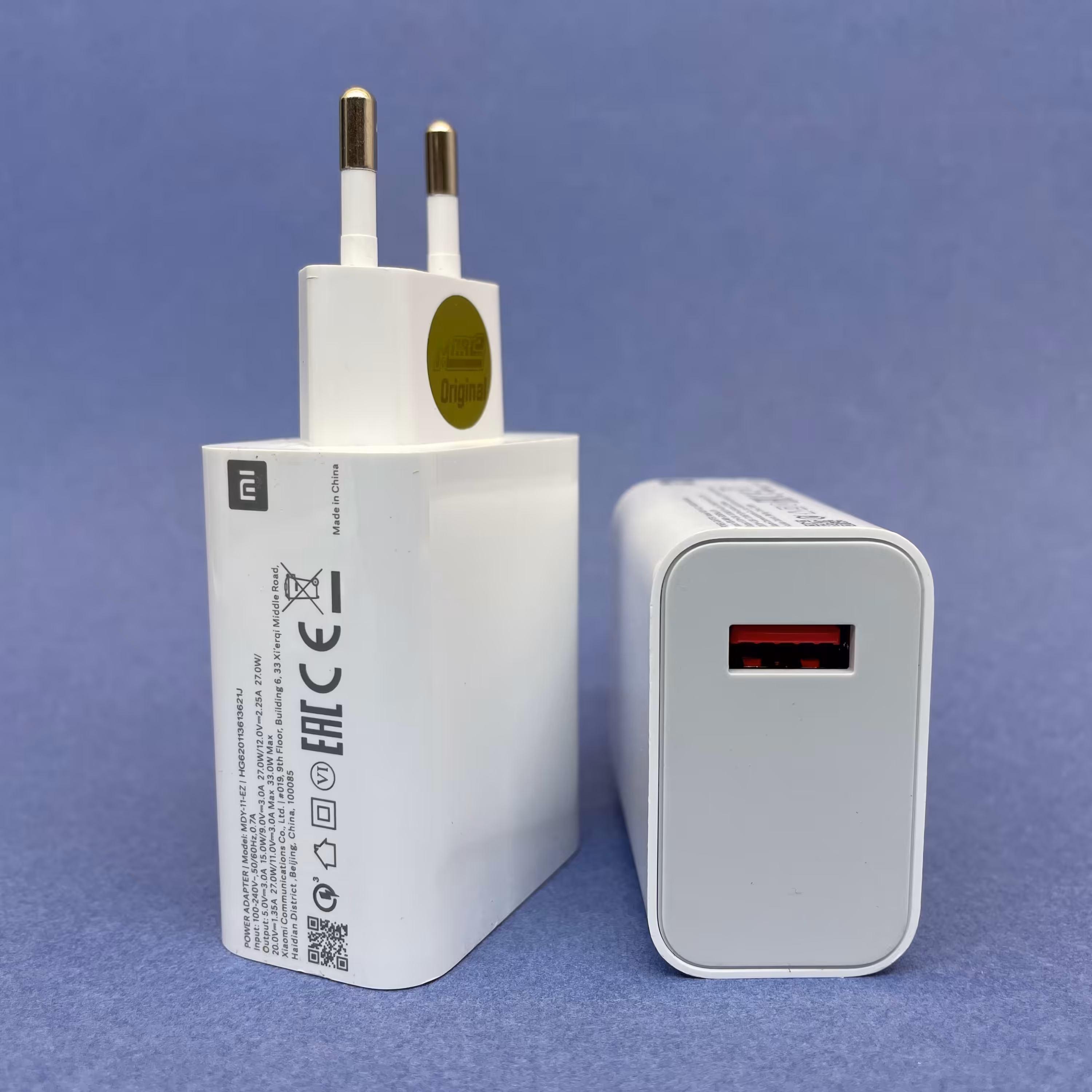 شارژر  شیائومی 33 وات سوپر فست اورجینال Mi (2پین) سر کارتنی مدل MDY-11-EZ 