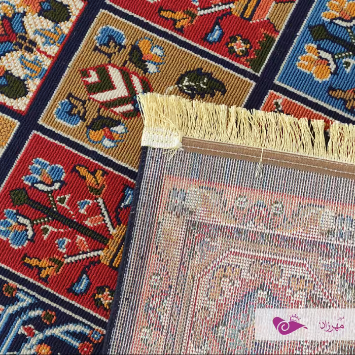 گلیم ماشینی یک و بیست در دو نقشه خشتی سرمه ای