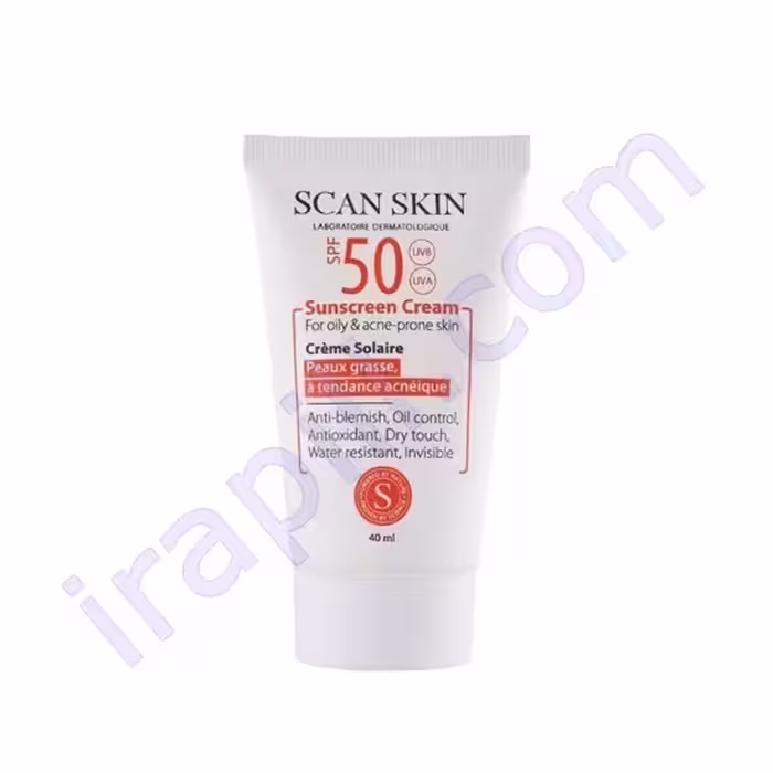 کرم ضد آفتاب SPF50  بی رنگ پوست چرب اسکن اسکین 40 میلی لیتر