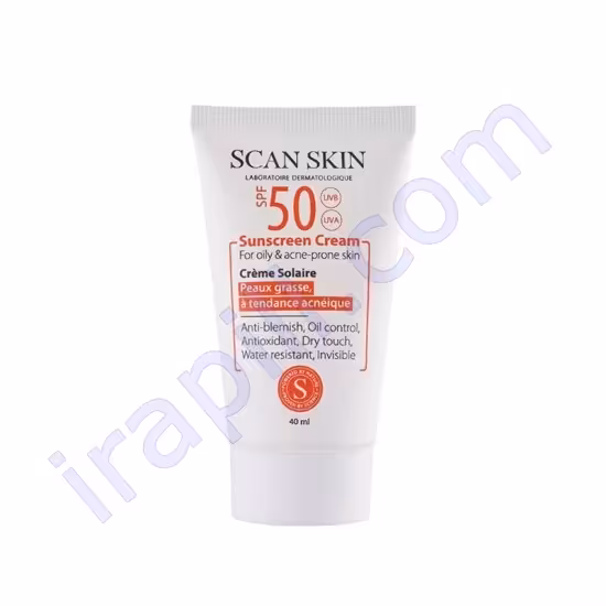 کرم ضد آفتاب SPF50  بی رنگ پوست چرب اسکن اسکین 40 میلی لیتر